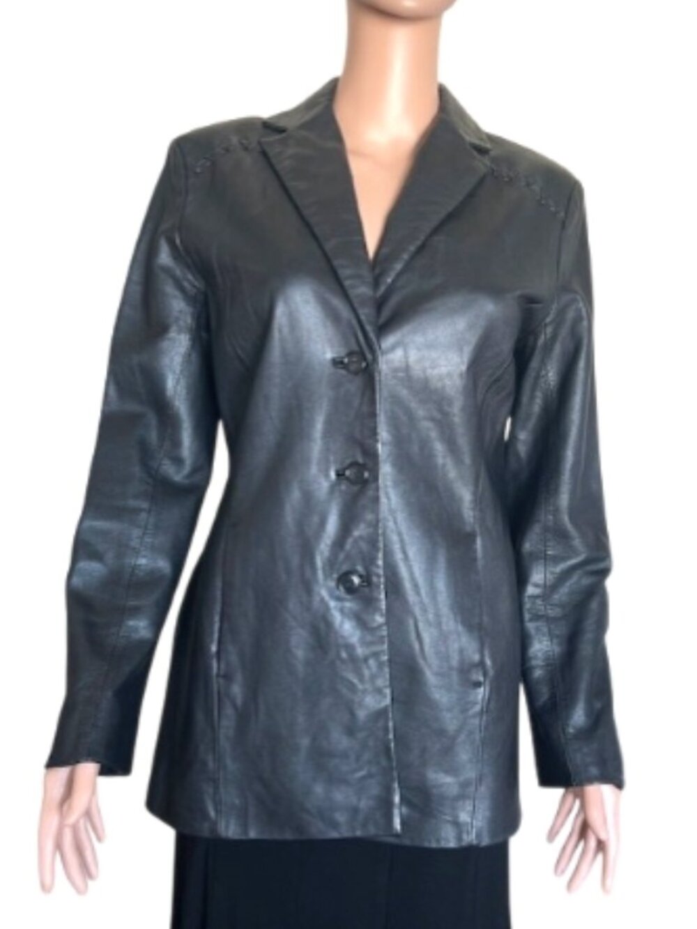 Alfani Women’s Black Genuine Leather Jacket Small – X Stitch Detail - NWOT